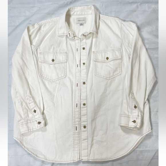 American Eagle Woman’s M Shacket Oversized Off White Denim button down Shirt - Picture 14 of 14